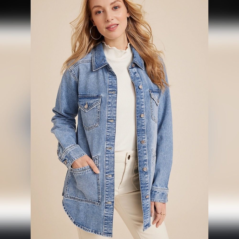 Maurices Light Blue Denim Shacket - Picture 1 of 7